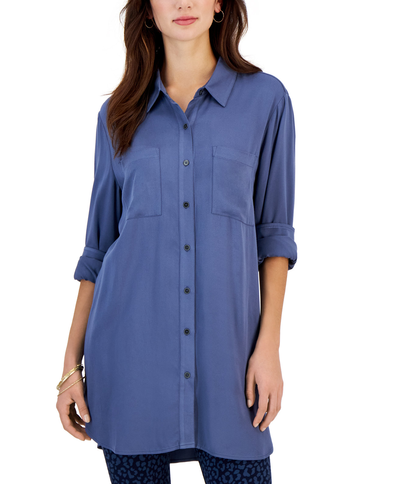 Женская рубашка-туника из твила на пуговицах, созданная для Macy's Style & Co
