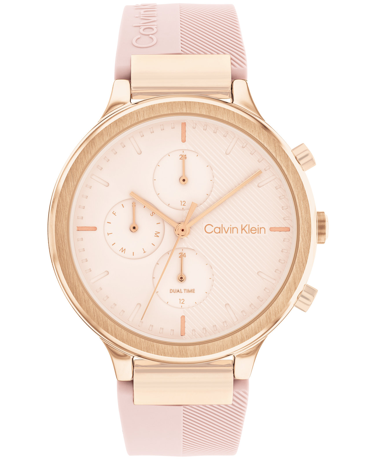 Женские многофункциональные розовые часы с силиконовым ремешком 38 мм Calvin Klein