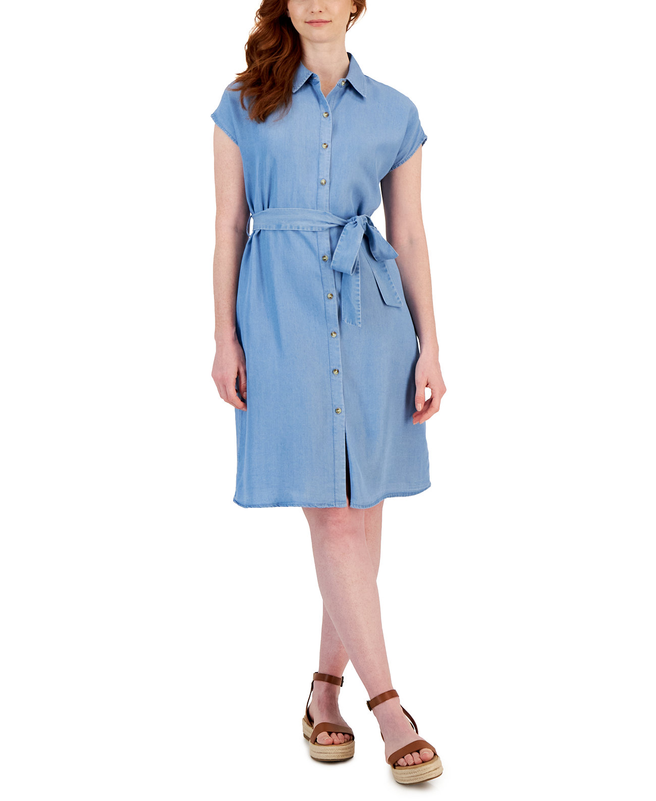 Женское джинсовое платье-рубашка с короткими рукавами и завязками на талии, созданное для Macy's Style & Co