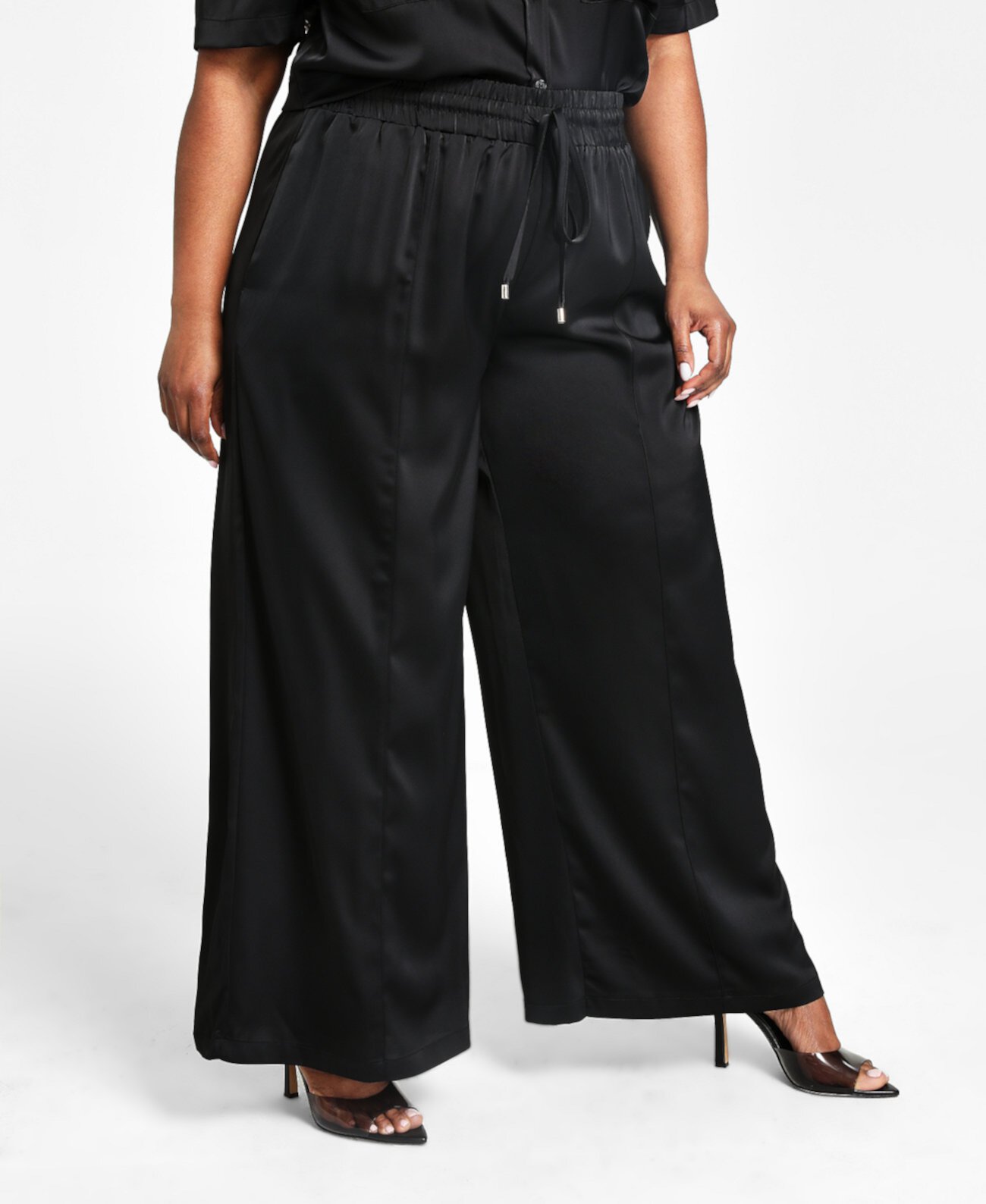Модные атласные широкие брюки больших размеров с принтом Nina Parker