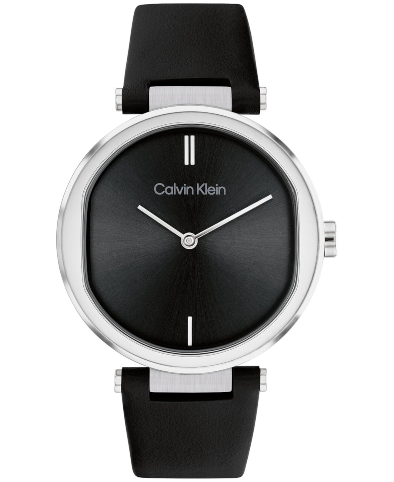 Женские часы с двумя стрелками, черный кожаный ремешок, 36 мм Calvin Klein