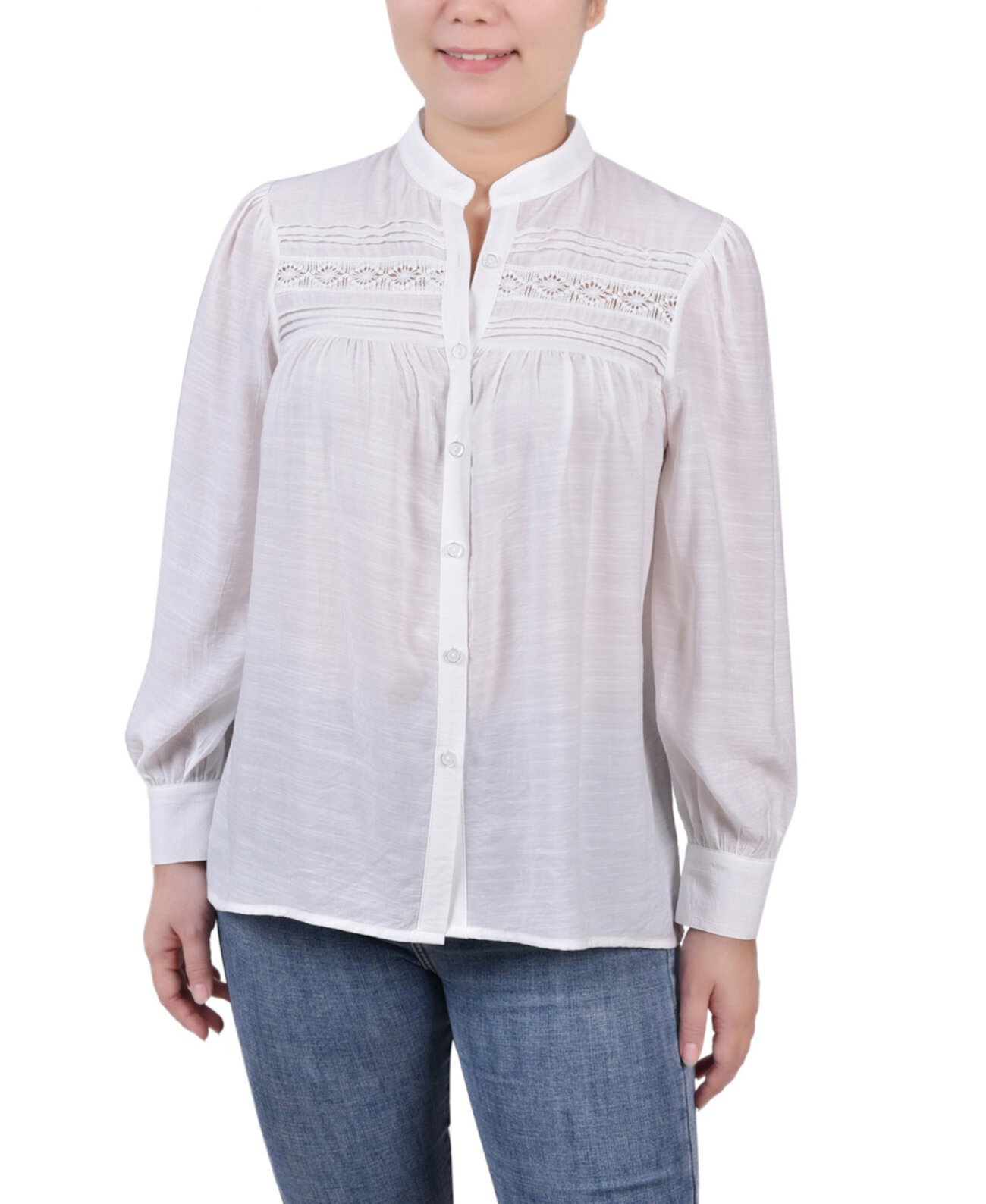 Миниатюрная блузка с длинным рукавом крючком NY Collection