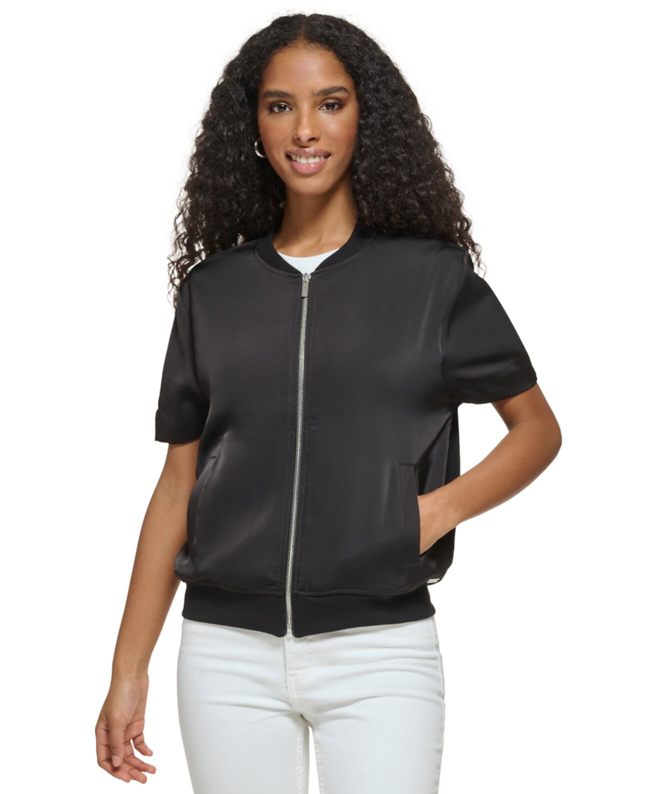 Женская атласная куртка-бомбер с короткими рукавами Calvin Klein