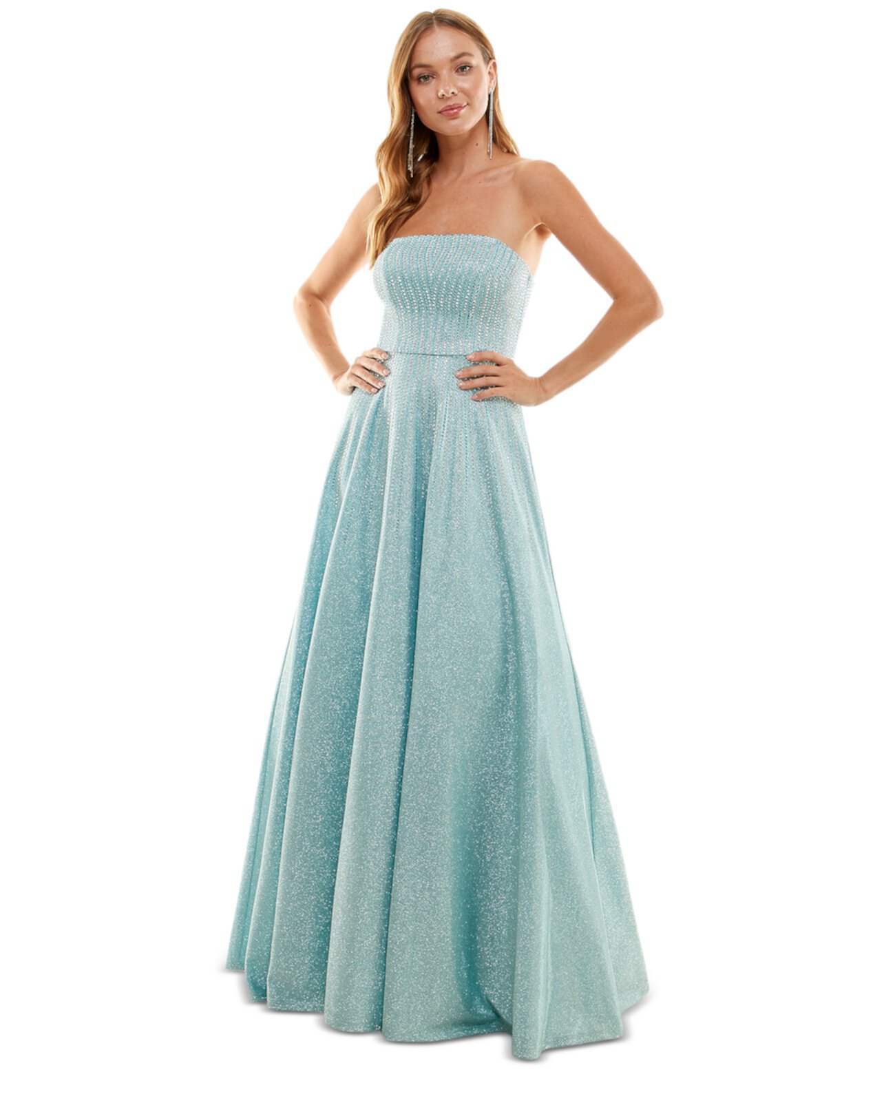 Juniors' Rhinestone Lace-Up-Back Strapless Gown, Created for Macy's Say Yes to the Prom