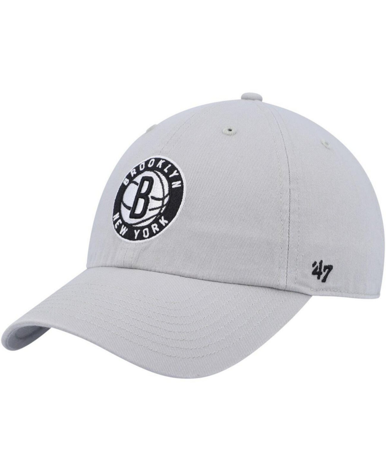 Мужская серая регулируемая кепка Brooklyn Nets Team Logo Clean Up '47 Brand
