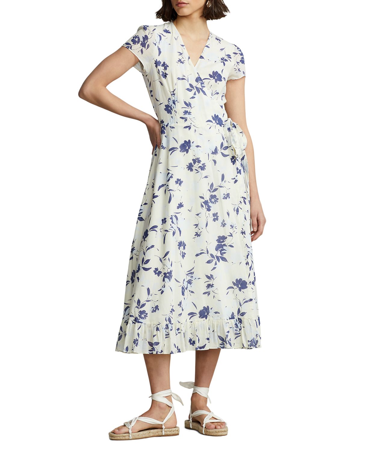 Хлопковое платье с запахом и цветочным принтом Polo Ralph Lauren