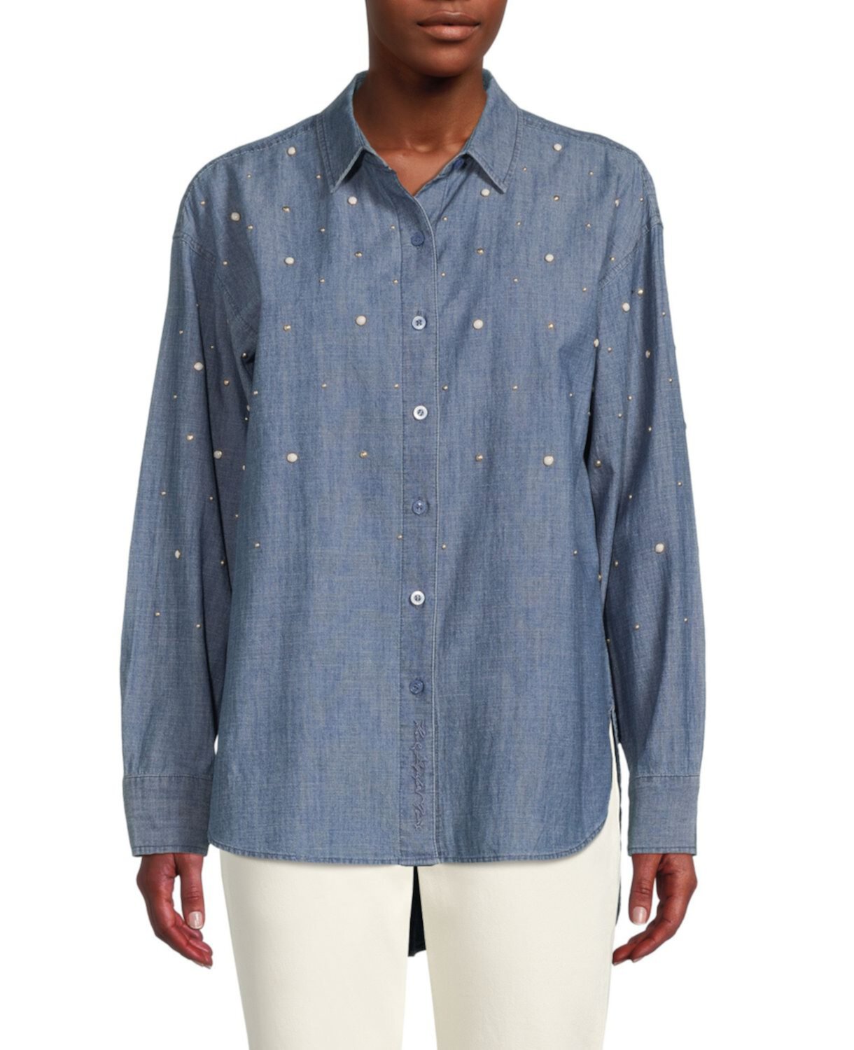 Джинсовая рубашка с искусственным жемчугом Karl Lagerfeld Paris