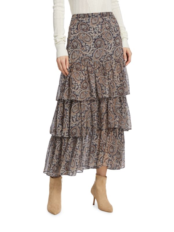Многоярусная шелковая юбка-миди Shailene VERONICA BEARD