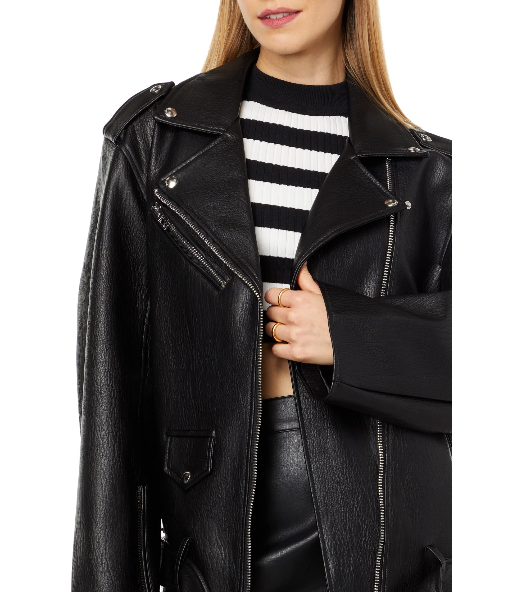 Женская Куртка Blank NYC Black Leather Textured Long Moto Jacket в стиле Finding Love Blank NYC