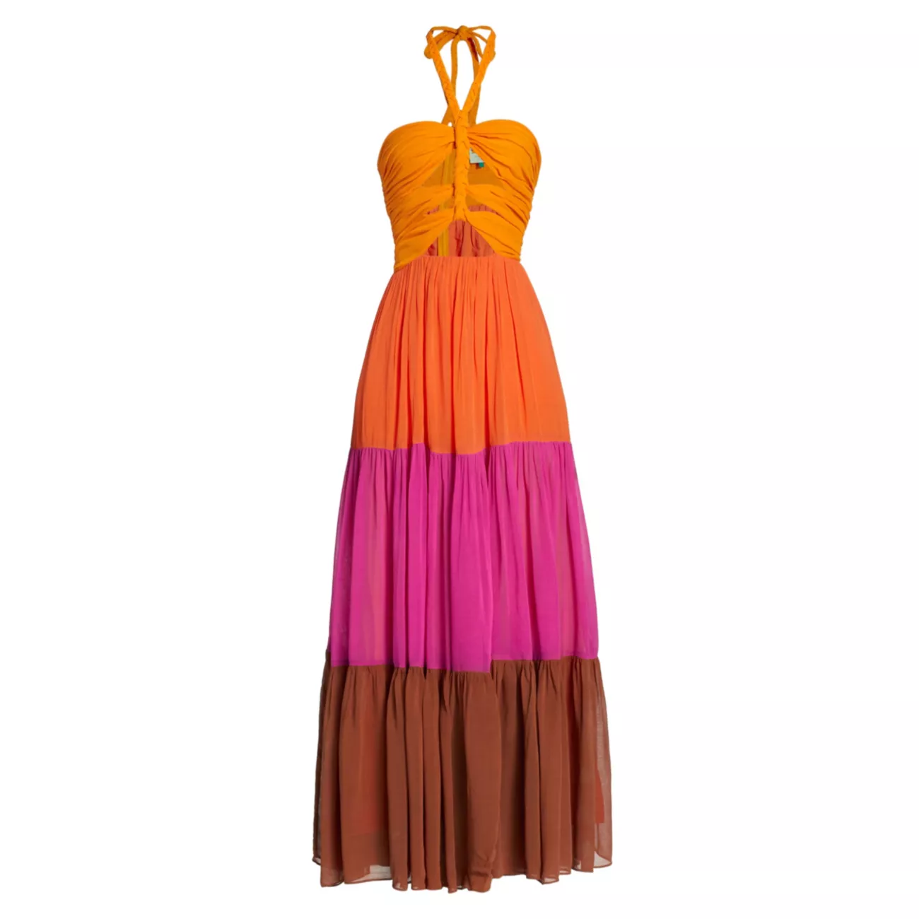 Макси-платье с цветными блоками и лямкой на шее Farm Rio