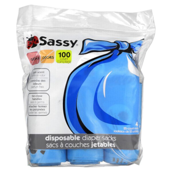 Одноразовые мешки для подгузников, 100 мешков, 4–25 рулонов Sassy