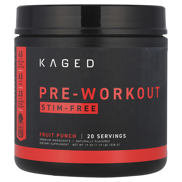 Pre-Workout, Stim-Free, Fruit Punch, 1.19 lb (Фунты) (538 g) Kaged