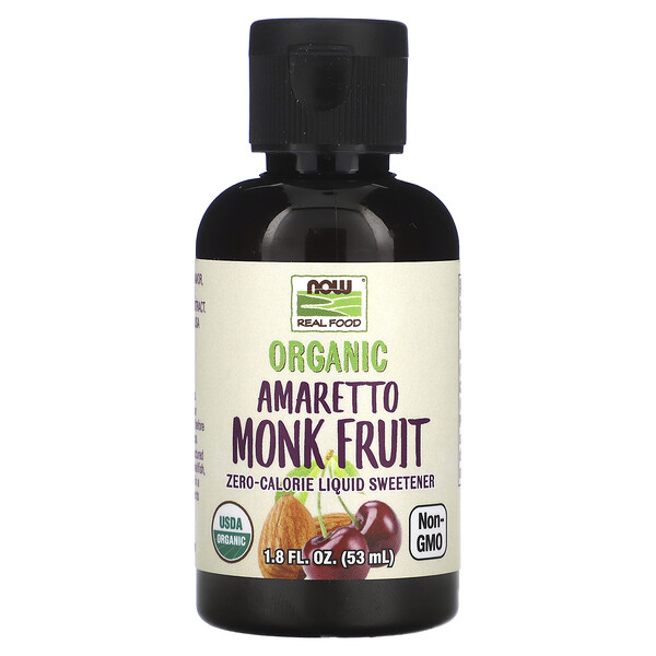 Organic Amaretto Monk Fruit, Zero-Calorie Liquid Sweetener, 1.8 fl oz (53 ml) NOW Foods