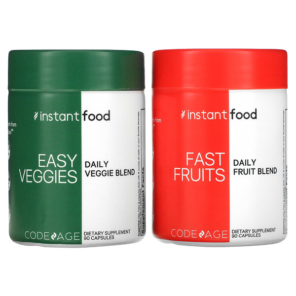 Ежедневная овощная смесь Easy Veggies / Ежедневная фруктовая смесь Fast Fruits, 2 бутылки, по 90 капсул в каждой Codeage