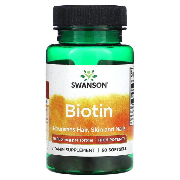 Биотин - 10 000 мкг - 60 мягких капсул - Swanson Swanson