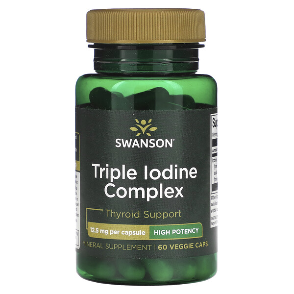 Тройной Йодный Комплекс, Высокая Мощность, 12.5 мг, 60 Растительных Капсул - Swanson Swanson