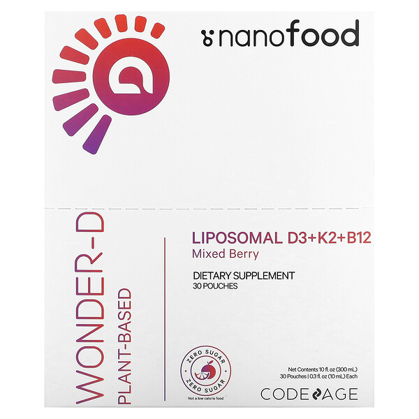 Nanofood, Липосомальный D3+K2+B12, Микс ягод - 10 мл - 30 пакетиков - Codeage Codeage