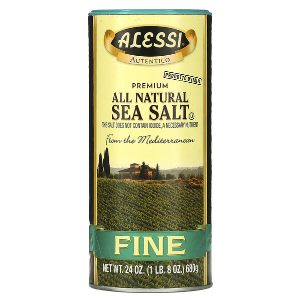 Premium All Natural Sea Salt, Fine, 24 oz (680 g) Alessi