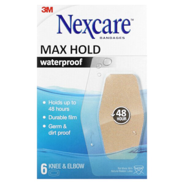 Clear Waterproof Bandages, Max Hold, Knee & Elbow, 6 Bandages Nexcare