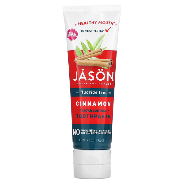 Healthy Mouth Tartar Control Toothpaste, Fluoride Free, Cinnamon, 4.2 oz (119 g) JASON