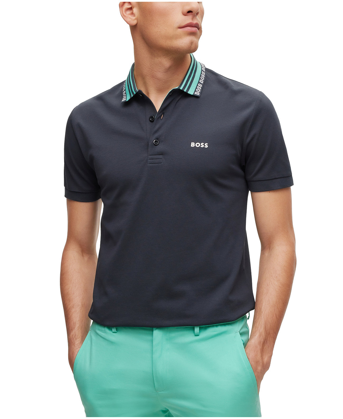Мужская рубашка поло узкого кроя из смесового хлопка с воротником-логотипом BOSS BOSS
