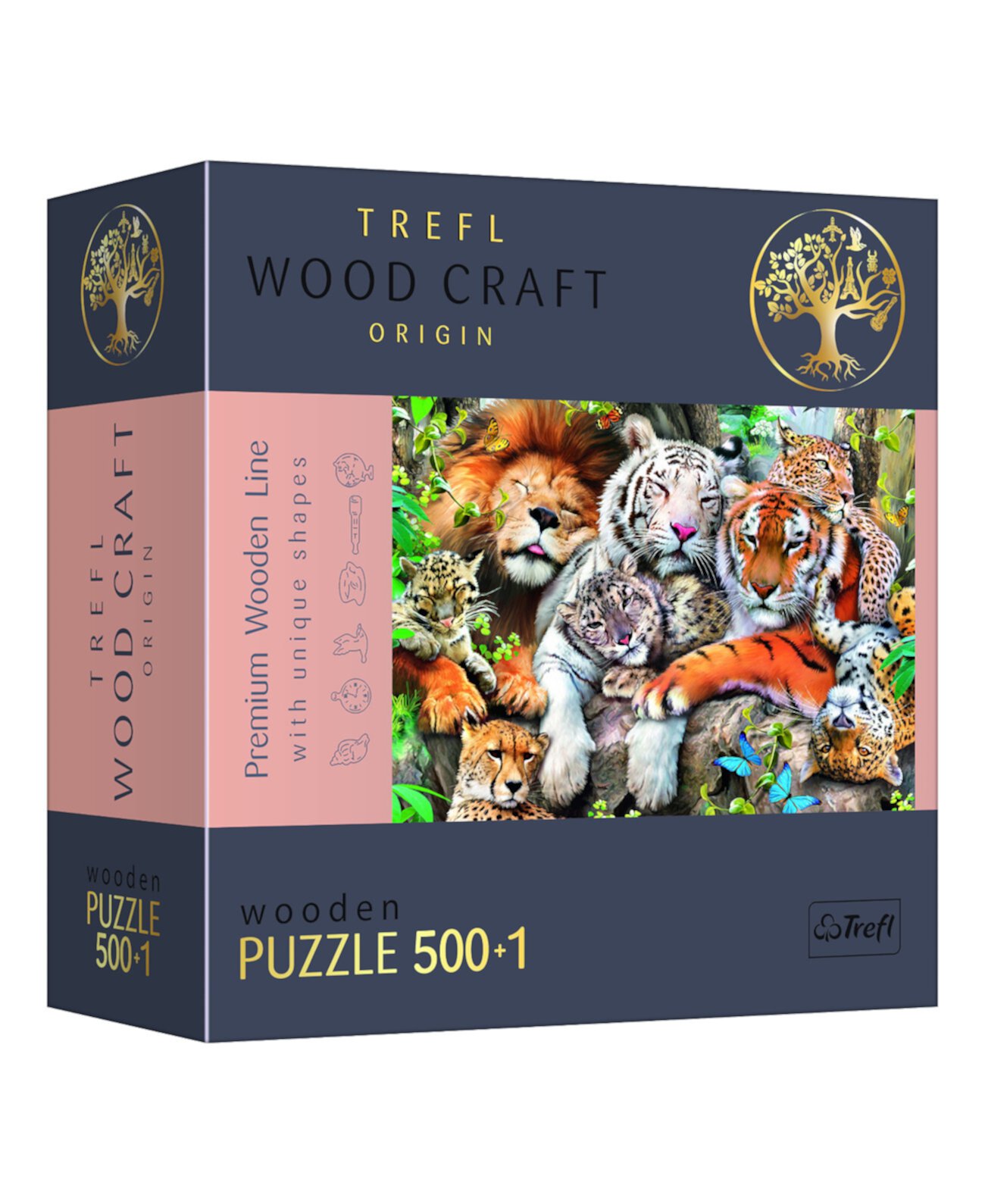 Деревянный пазл Wood Craft, 501 деталь - Дикие кошки в джунглях Trefl