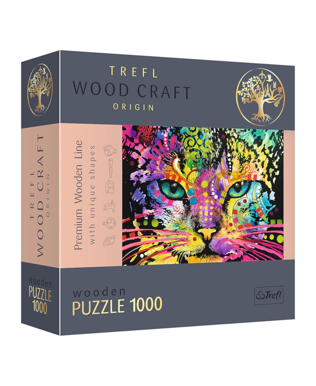 Деревянный пазл Wood Craft, 1000 деталей - Разноцветный кот Trefl