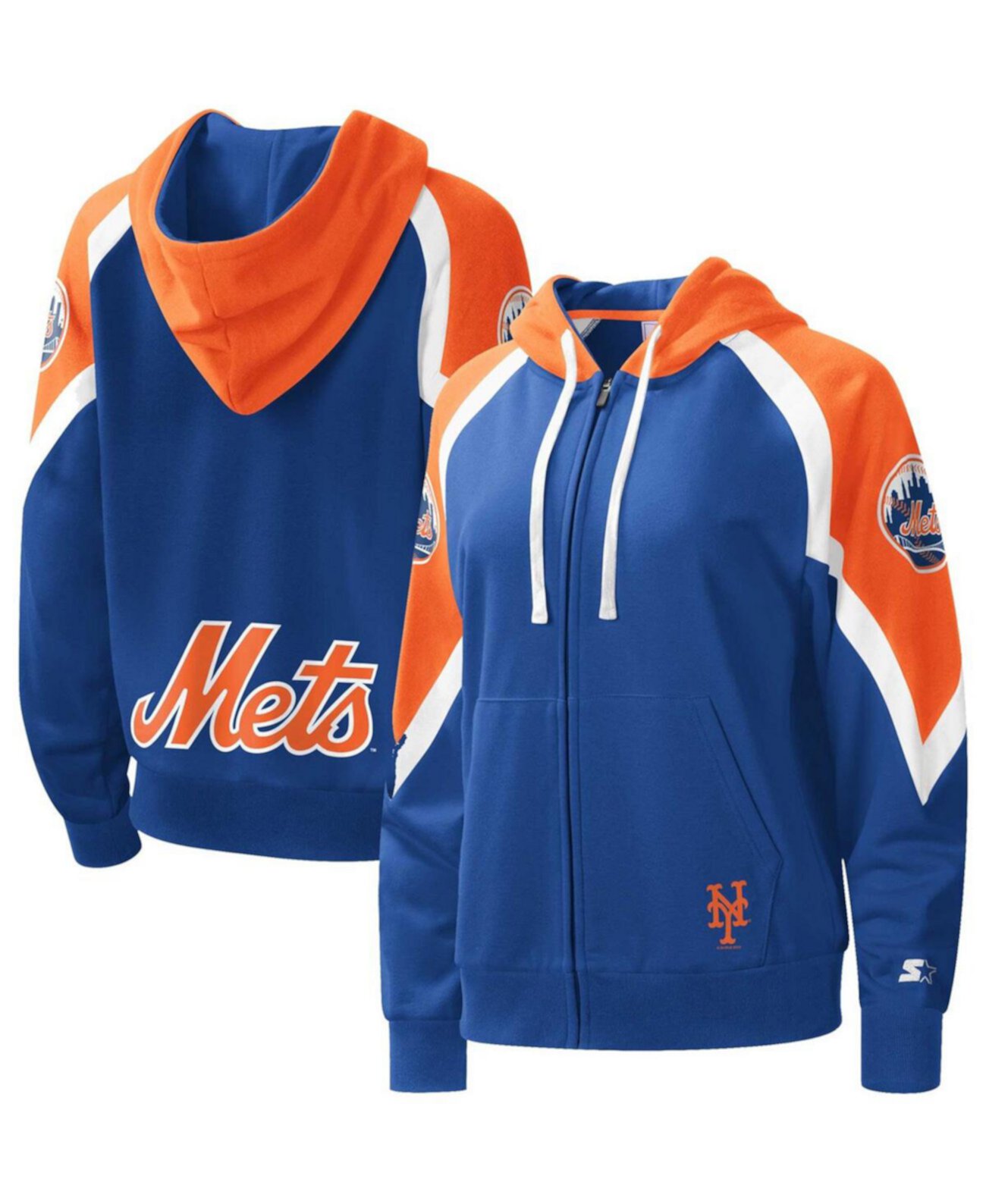 Худи женское New York Mets Hail Mary с полной застёжкой и капюшоном Starter