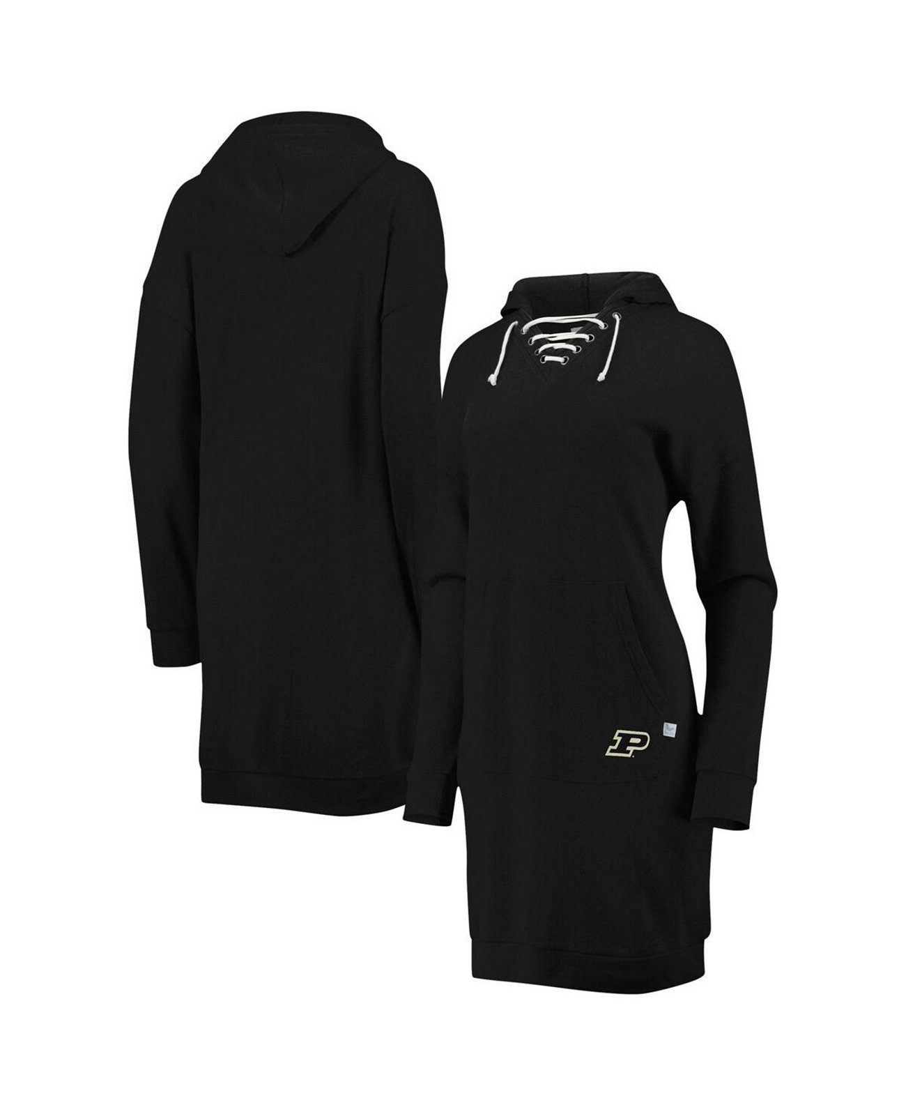 Женское черное платье с капюшоном Purdue Boilermakers Quick Pass со шнуровкой и v-образным вырезом Touch