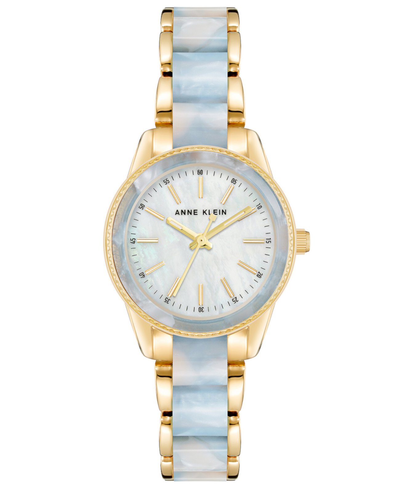 Женские трехстрелочные кварцевые часы-браслет из сплава золота и голубого мрамора с акриловым звеном, 30 мм Anne Klein