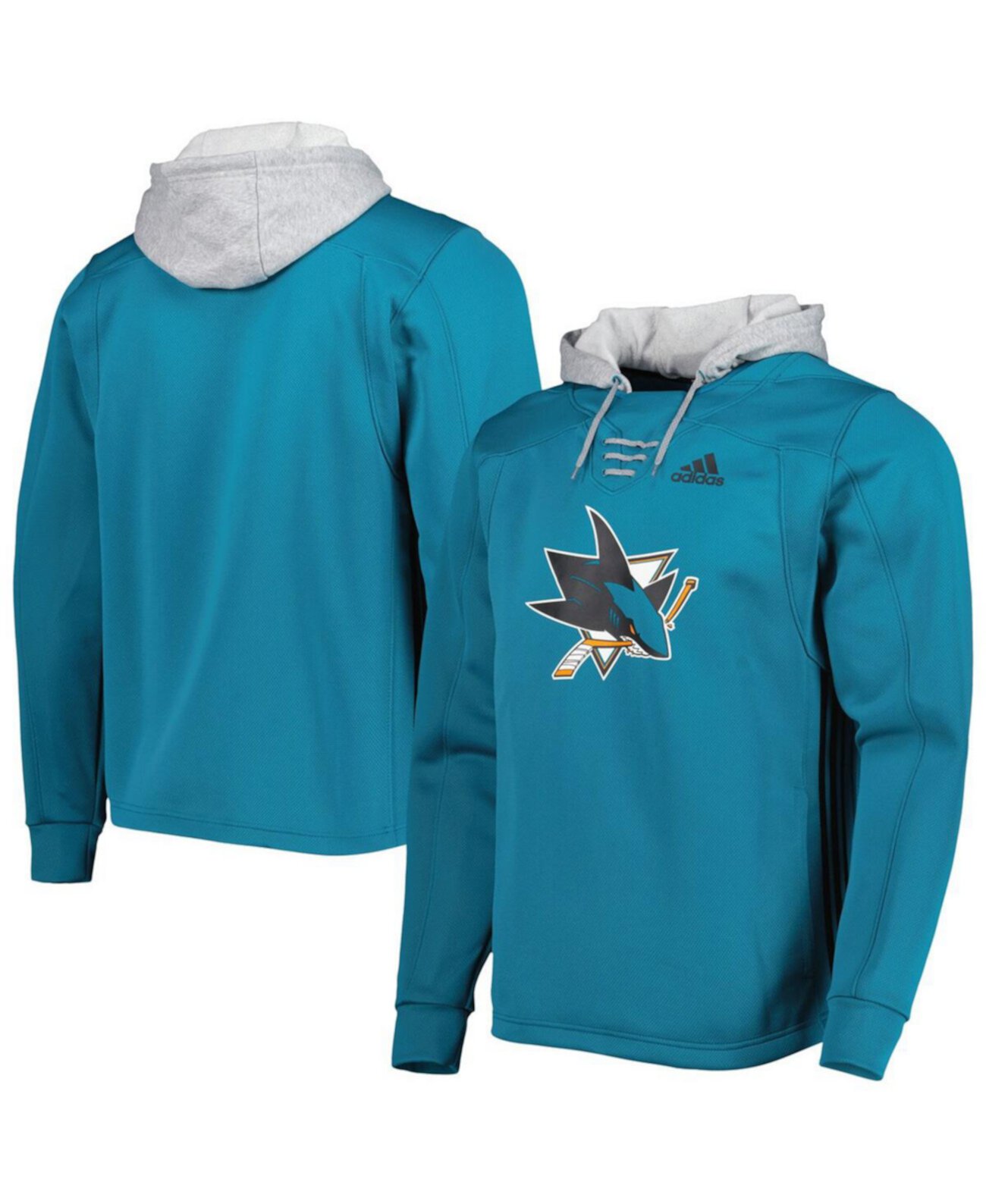Мужской темно-бирюзовый пуловер с капюшоном San Jose Sharks Skate Lace Team Adidas