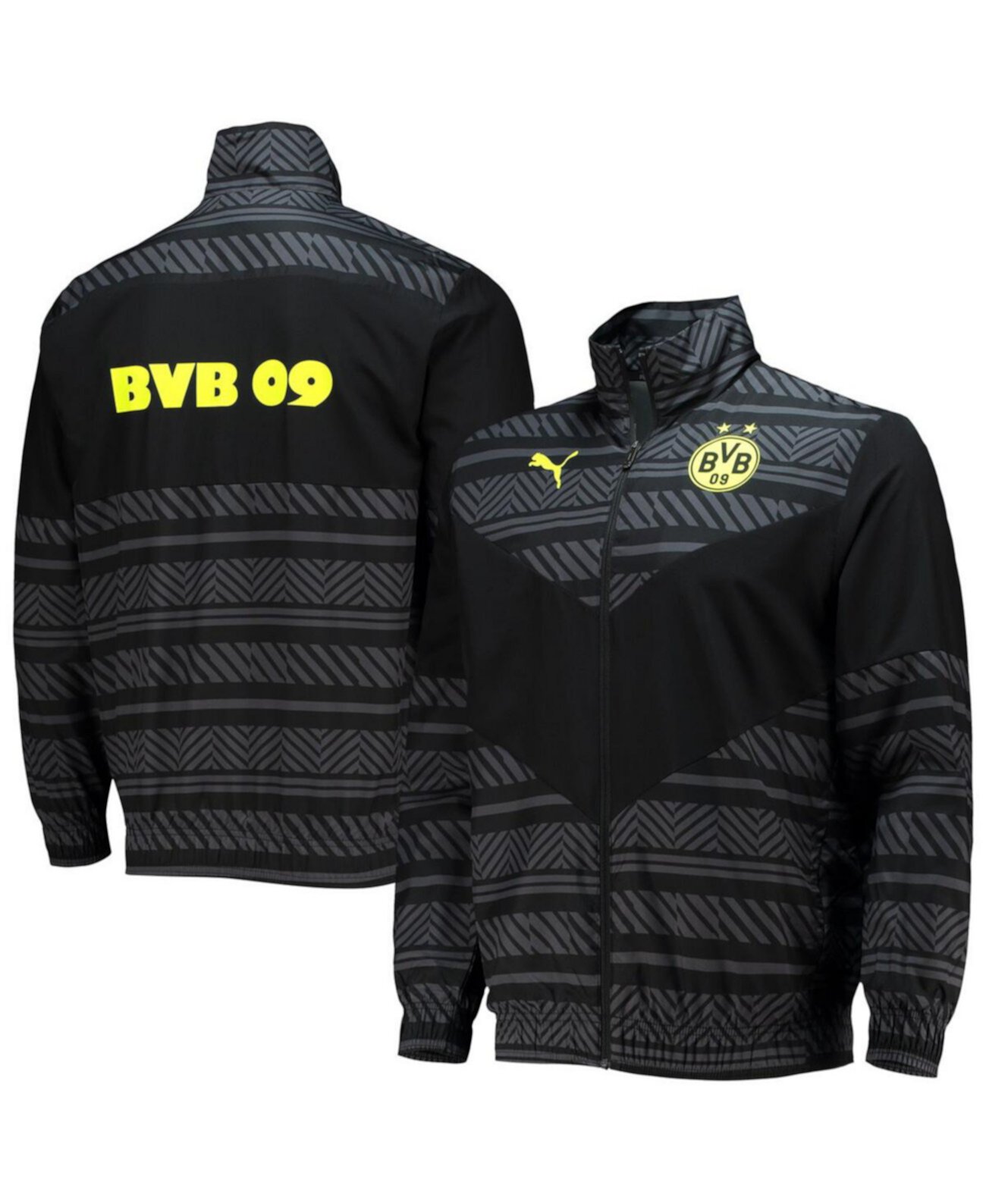 Мужская черная флисовая куртка Borussia Dortmund 2022/23 Pre-Match с молнией Puma