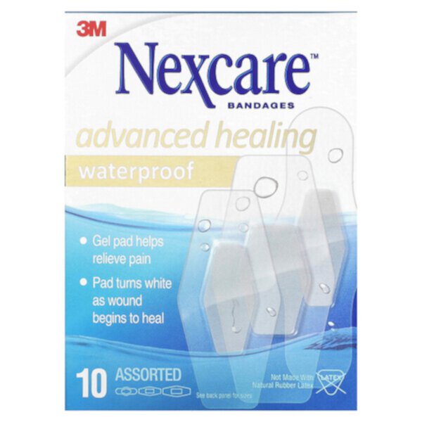 Advanced Healing Waterproof Bandages, 10 Assorted Sizes Nexcare