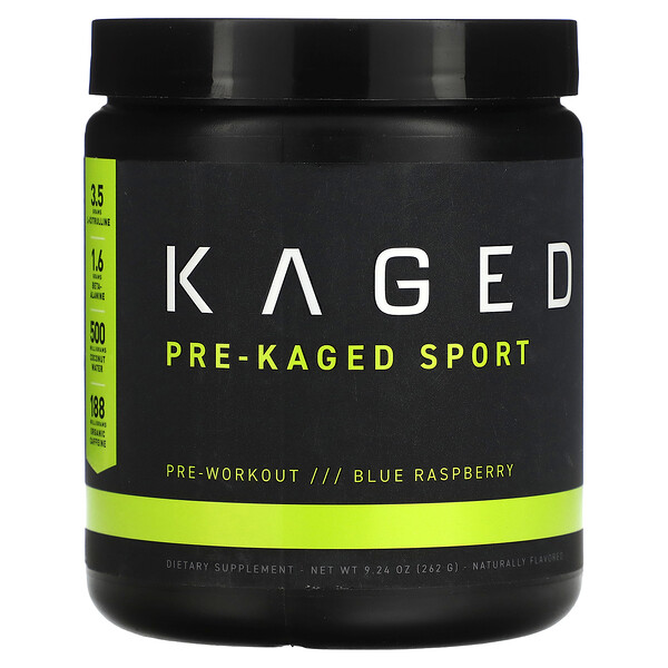 Pre-Kaged, Sport Pre-Workout, голубая малина, 9,24 унции (262 г) Kaged