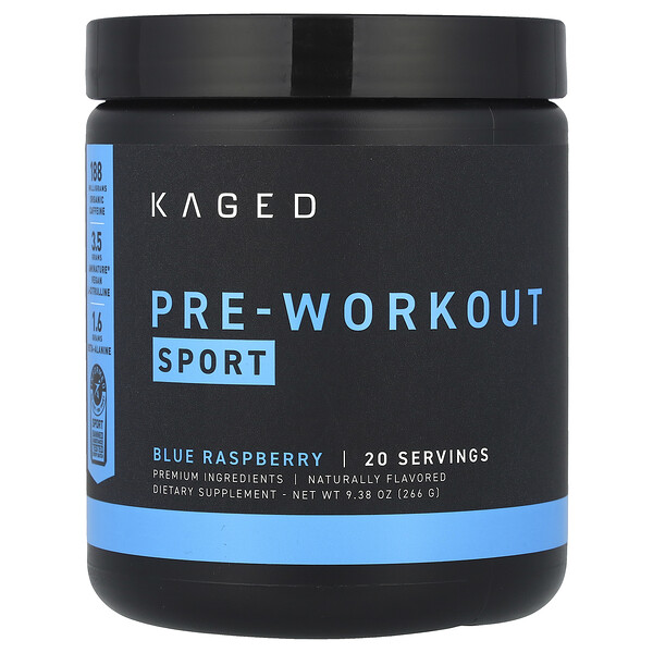 Pre-Workout, Sport, Blue Raspberry, 9.38 oz (Унции) (266 g) Kaged