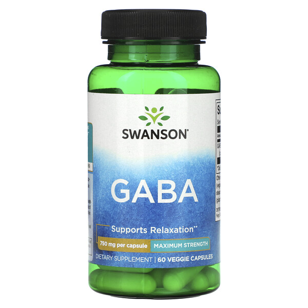GABA, Maximum Strength, 750 mg, 60 Veggie Strength Swanson