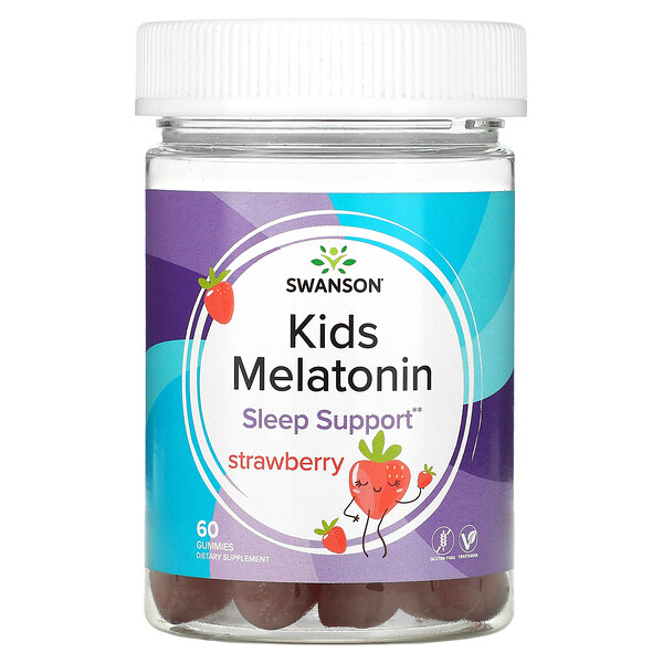 Kids Melatonin, Sleep Support, Strawberry, 60 Gummies Swanson