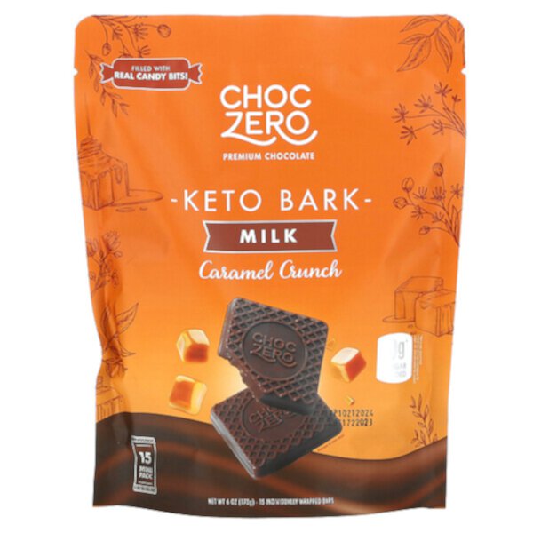 Keto Bark, Хрустящая молочная карамель, 15 мини-упаковок, 6 унций (170 г) ChocZero