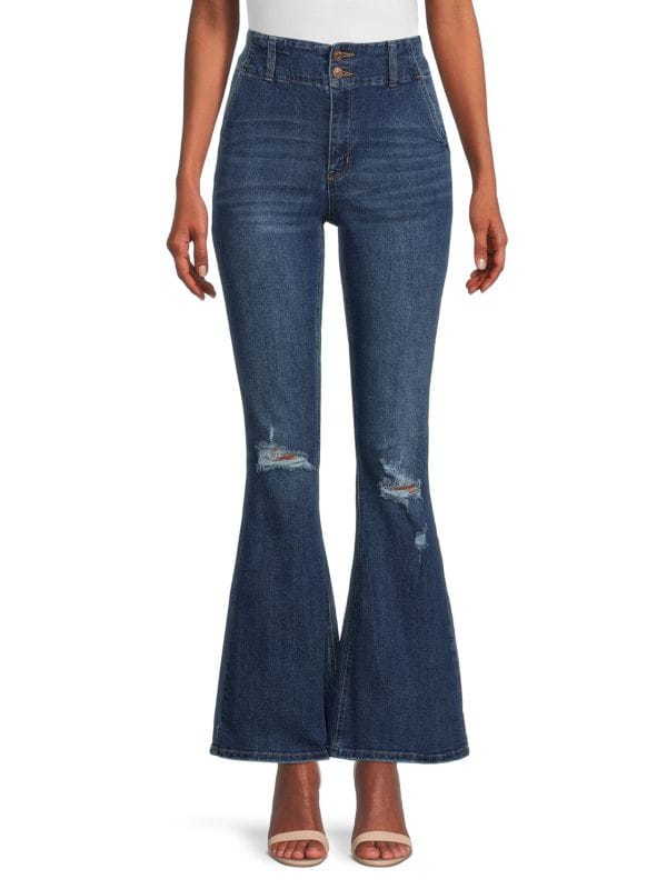 Расклешенные джинсы с высокой посадкой и потертостями Gemma Rae