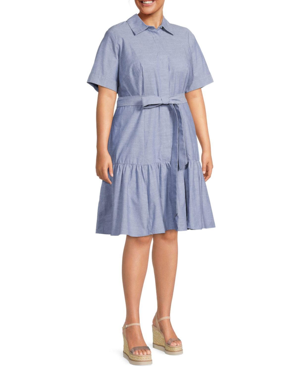 Ярусное платье-рубашка Plus с поясом Calvin Klein