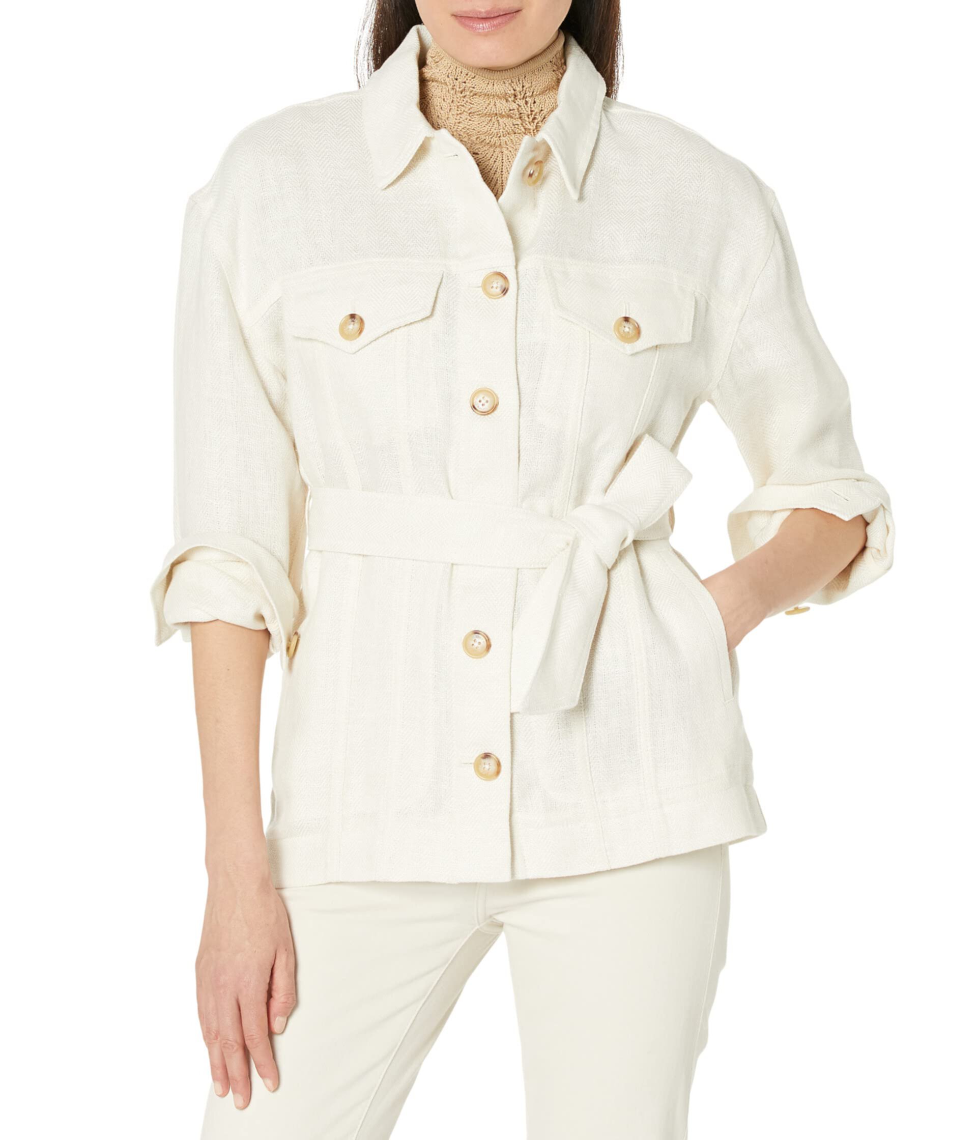 Льняная рубашка-рубашка в елочку с поясом LAUREN Ralph Lauren