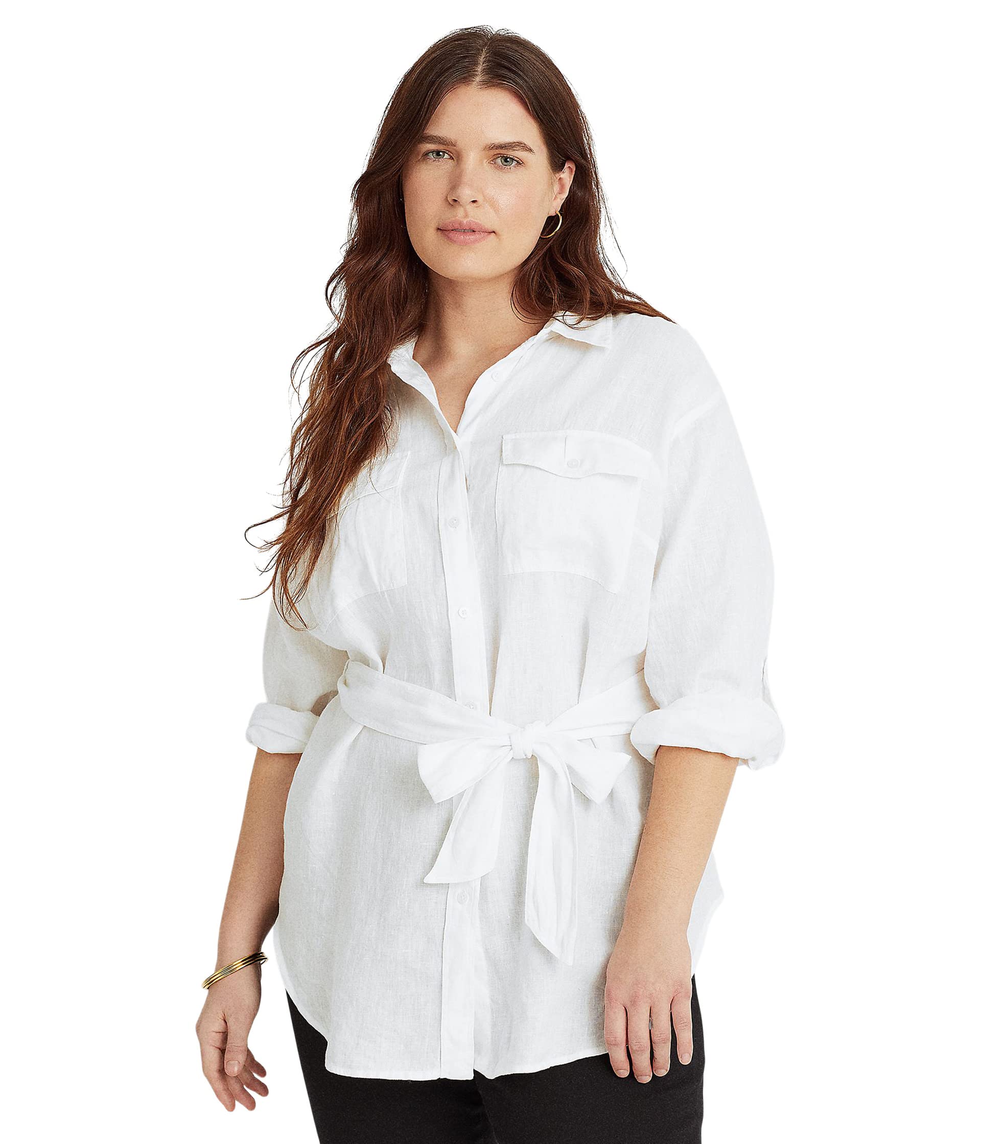 Льняная рубашка с поясом больших размеров LAUREN Ralph Lauren