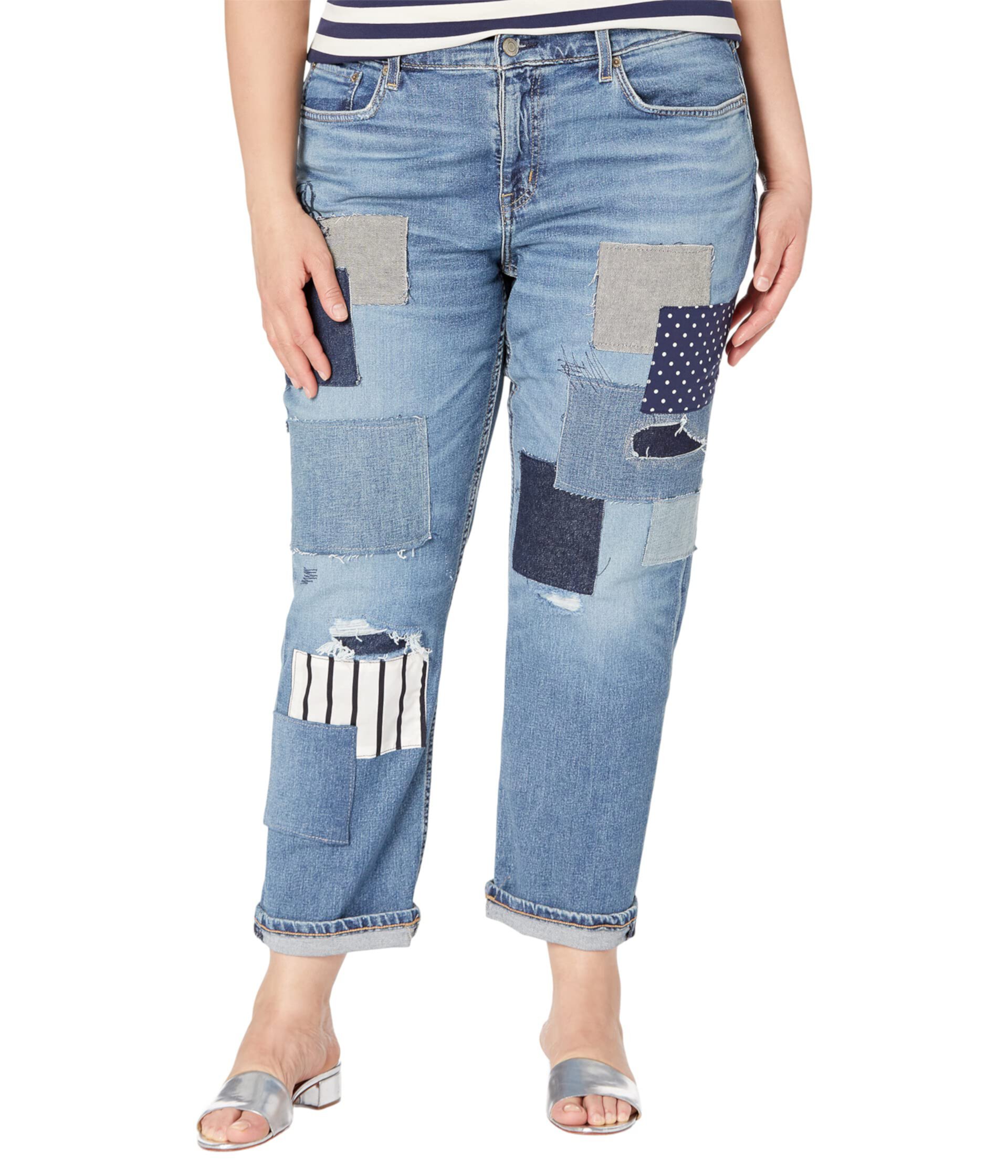 Свободные зауженные джинсы большого размера в технике пэчворк цвета Tinted Sapphire Wash Ralph Lauren