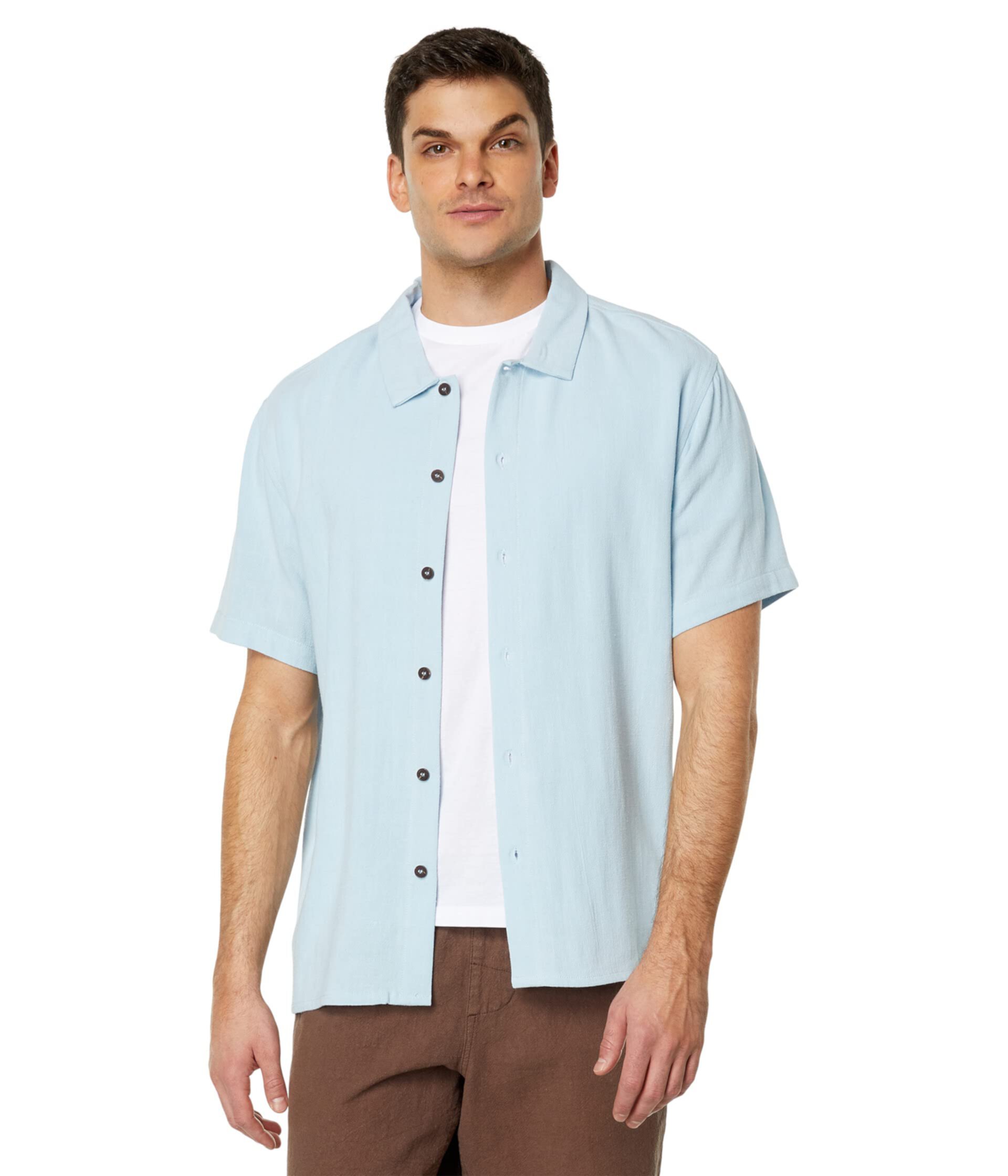 Текстурированная льняная рубашка с коротким рукавом RHYTHM