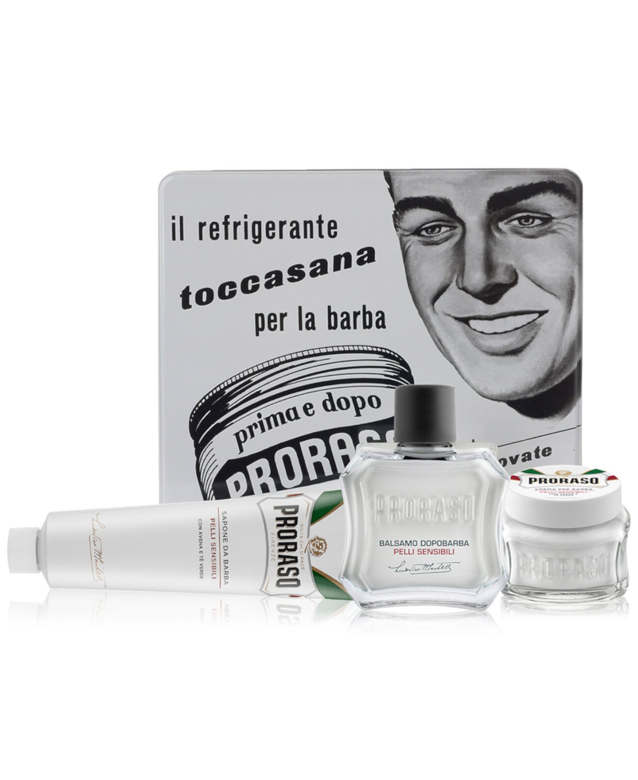 4 шт. Подарочный набор Vintage Toccasana в жестяной банке - Формула для чувствительной кожи Proraso