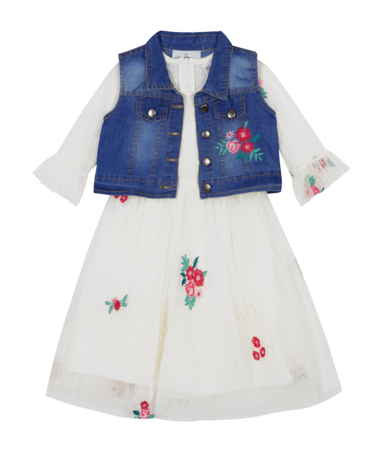 Джинсовый жилет для маленьких девочек и сетчатое платье с вышивкой Rare Editions