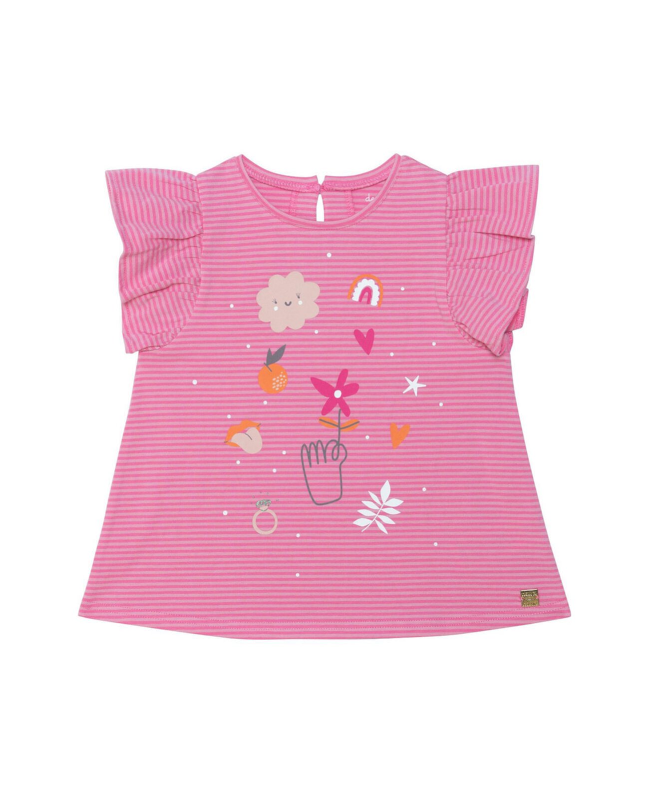 Girl Organic Cotton Short Ruffle Sleeve Top Pink Stripe - Toddler|Child Deux par Deux