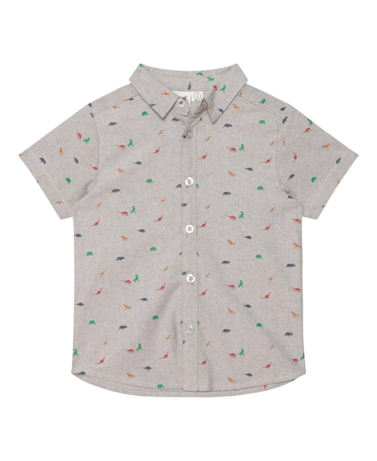 Рубашка с короткими рукавами с принтом для мальчика Светло-серая смесь мини-динозавров — детская Deux par Deux