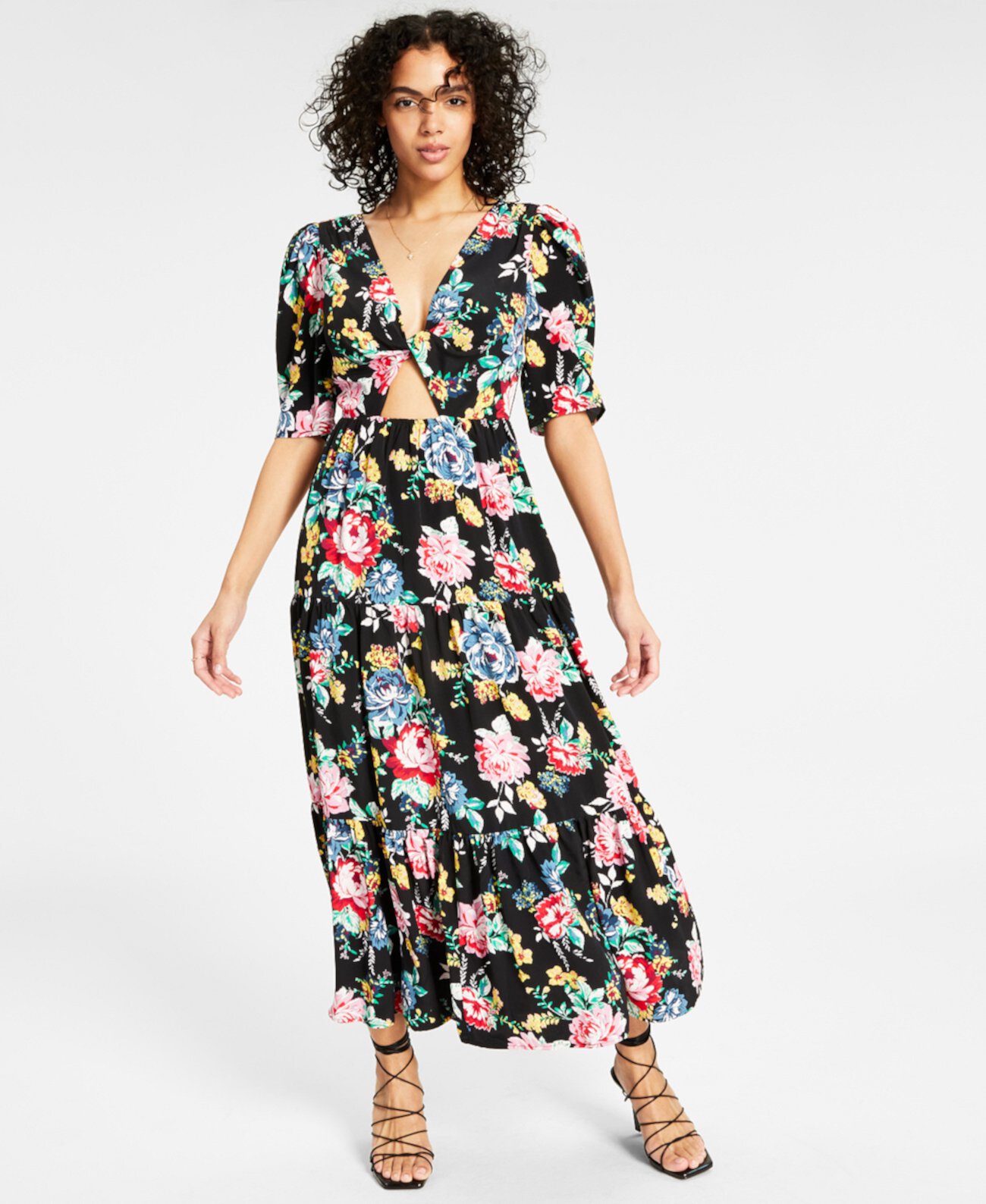 Женское многоуровневое платье миди с вырезами и закрученными краями и принтом спереди, созданное для Macy's LEYDEN