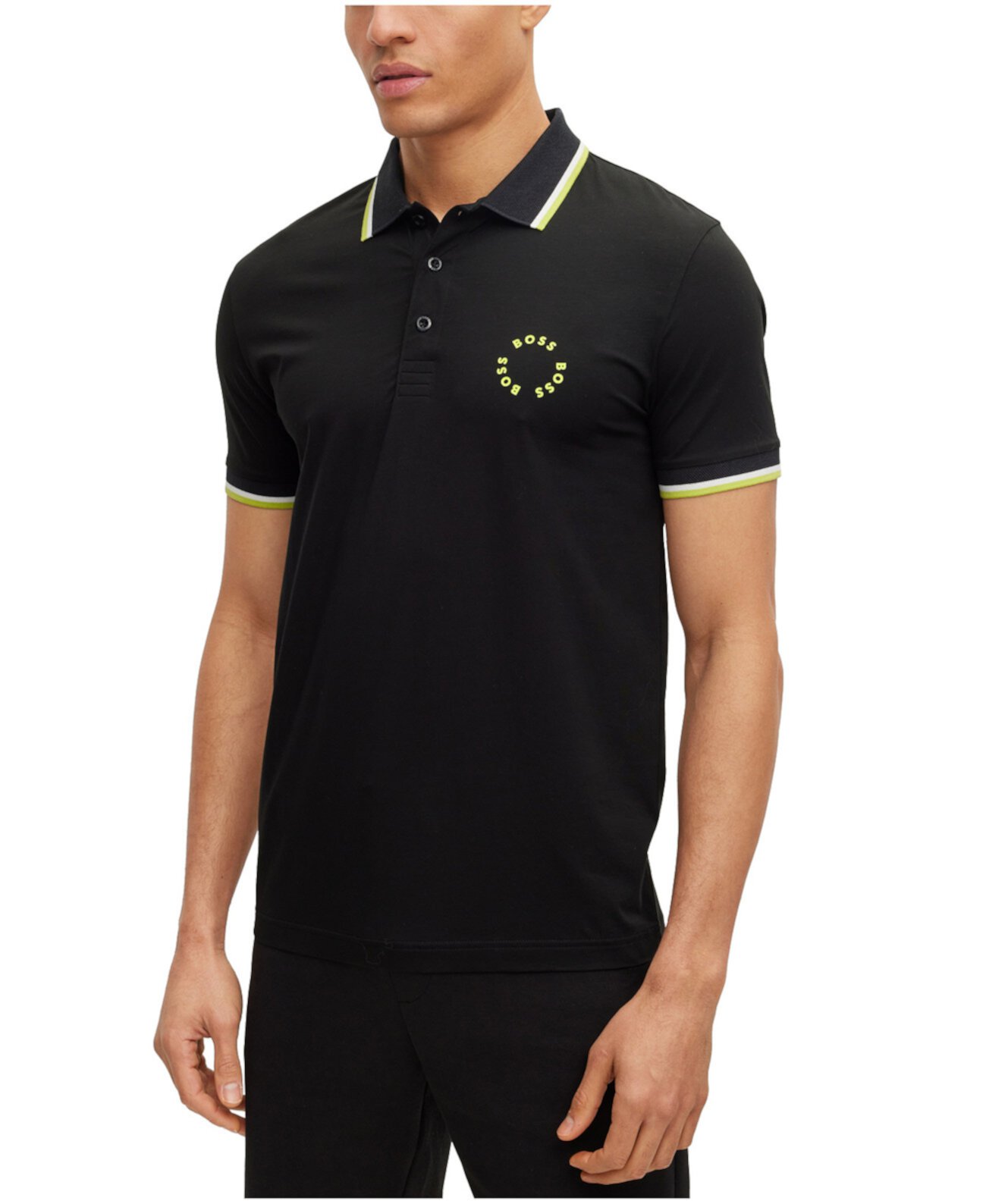 Мужская рубашка поло узкого кроя из эластичного хлопка BOSS с круглым вырезом и логотипом BOSS
